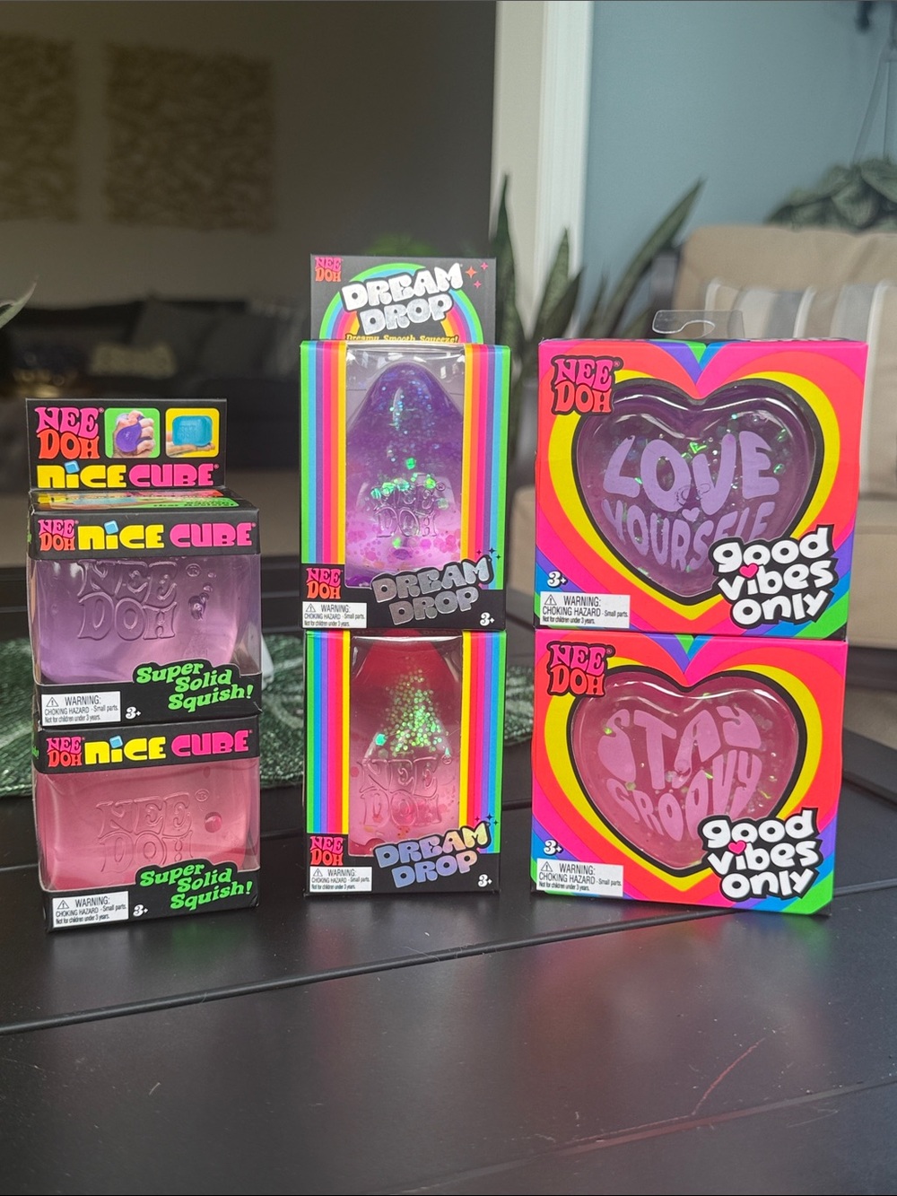 NeeDoh Pink Heart & Cube Squish Toy Set - Love Yourself / Stay Groovy